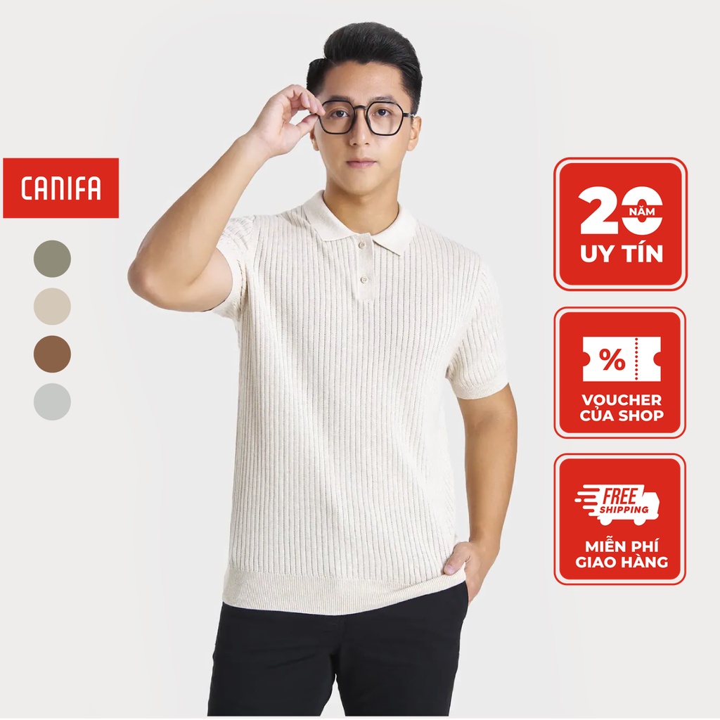Áo len nam CANIFA cổ polo chất len dệt cộc tay 8TE23W001