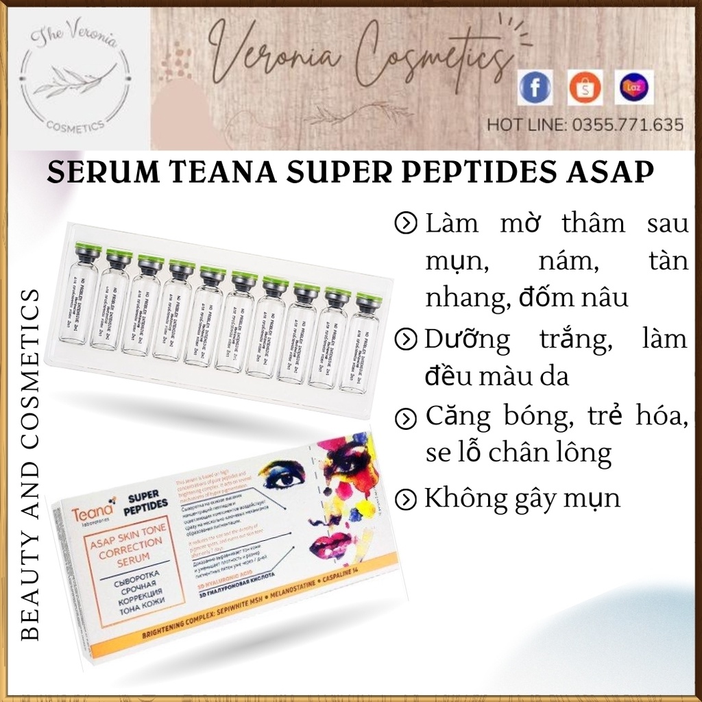 Serum Teana Super Peptides ASAP dưỡng trắng da, mờ thâm nám, làm mịn và đều màu da
