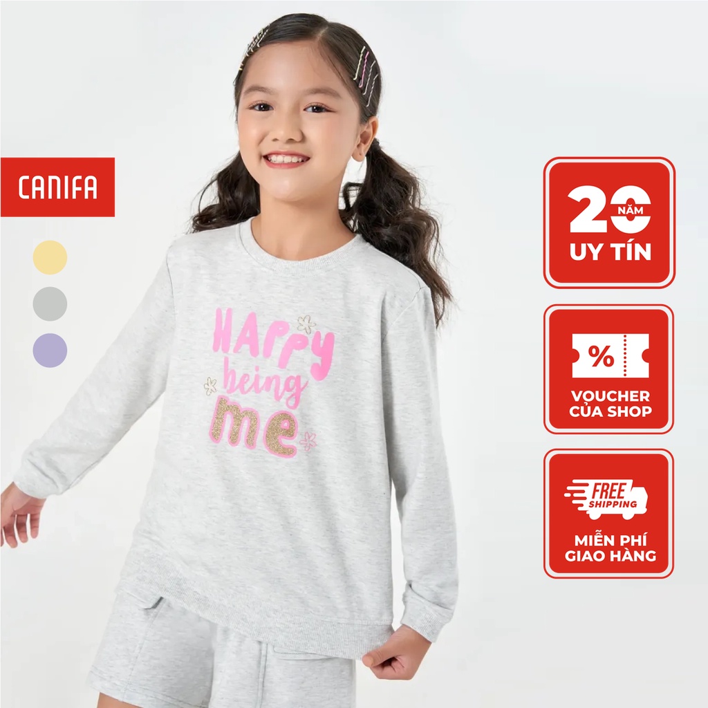 Áo nỉ dài tay bé gái CANIFA chất liệu cotton mềm mịn, giữ ấm tốt, họa tiết in hình 1TW22W008