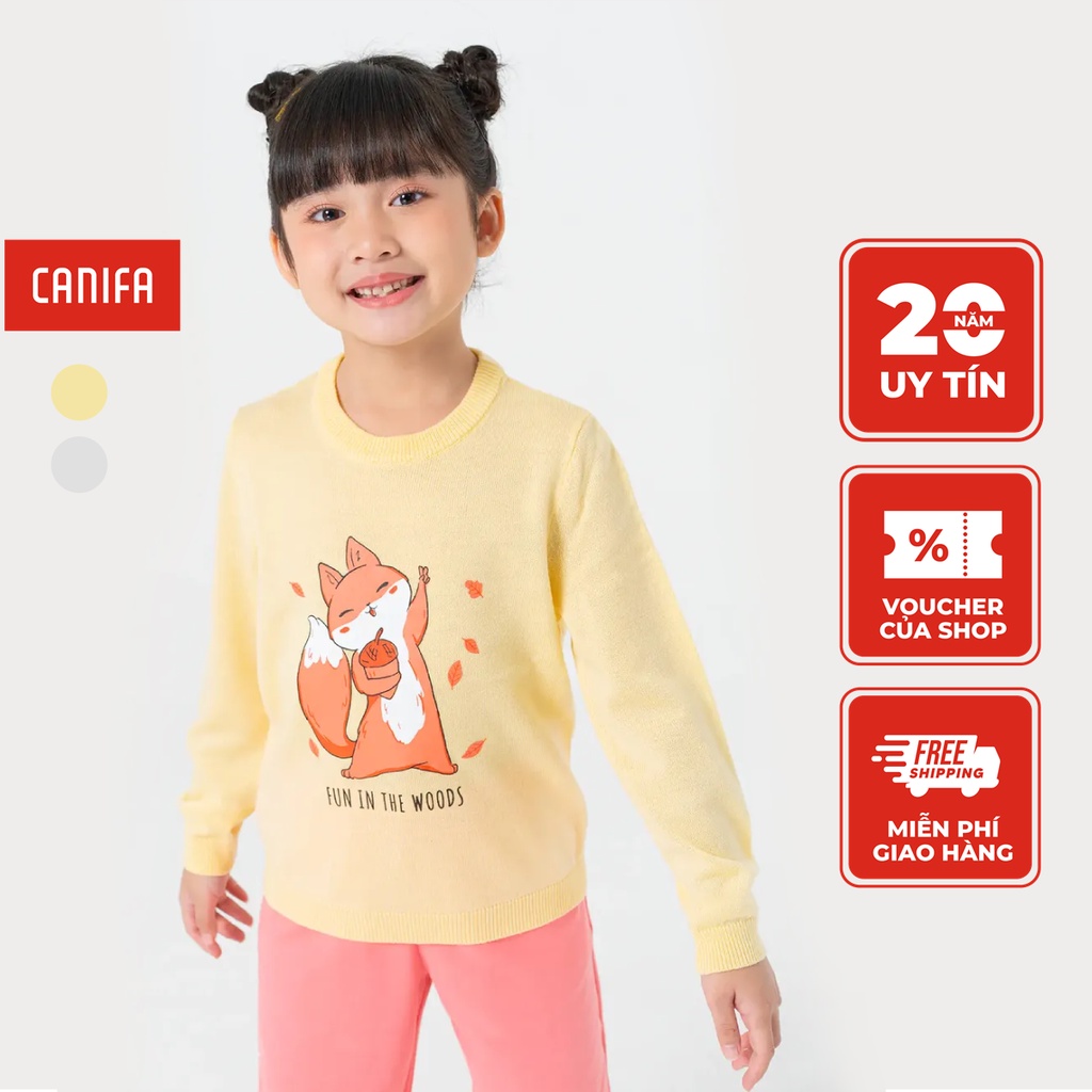 Áo len bé gái CANIFA cổ tròn dài tay in họa tiết ML23 1TE22W004