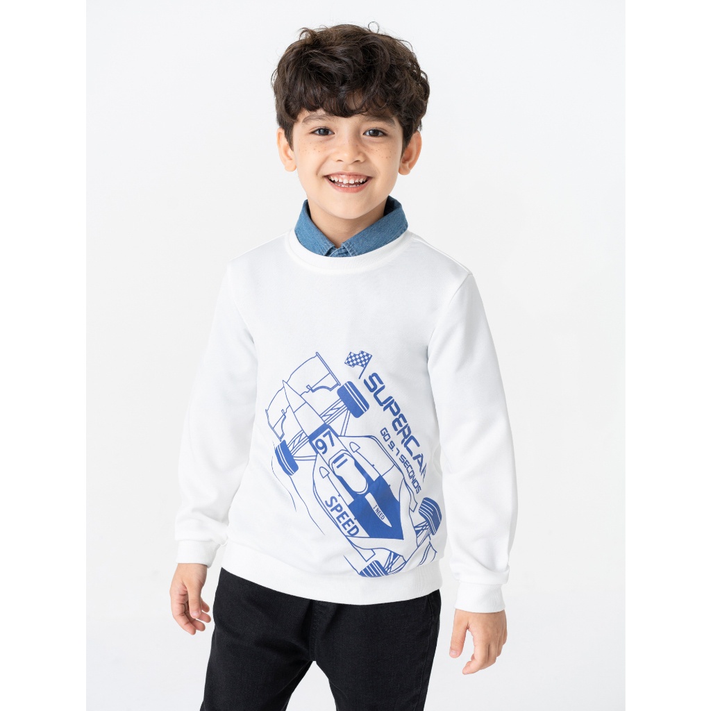 Áo nỉ bé trai CANIFA cổ tròn dài tay bo gấu có hình in 2TW23W009