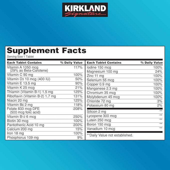 Vitamin tổng hợp daily multi Kirkland Signature chai 500 viên dưới 50 tuổi quatangme