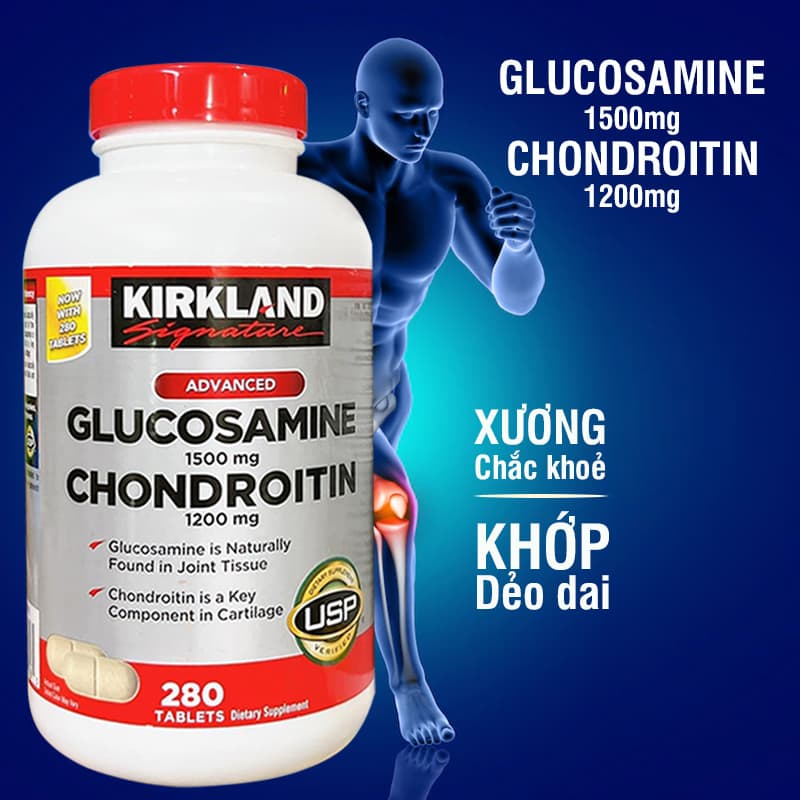 Viên uống Glucosamine 1500mg Chondroitin 1200mg Kirkland Signature hỗ trợ xương khớp khỏe mạnh 280 viên Quatangme1