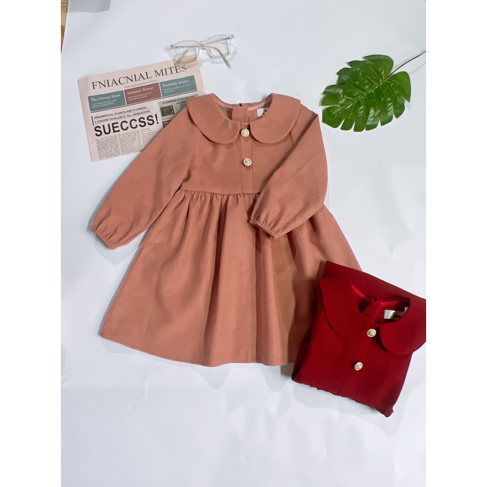 Váy bé gái,Váy cho bé gái mùa thu đông chất liệu nhung chéo size 8 - 32kg