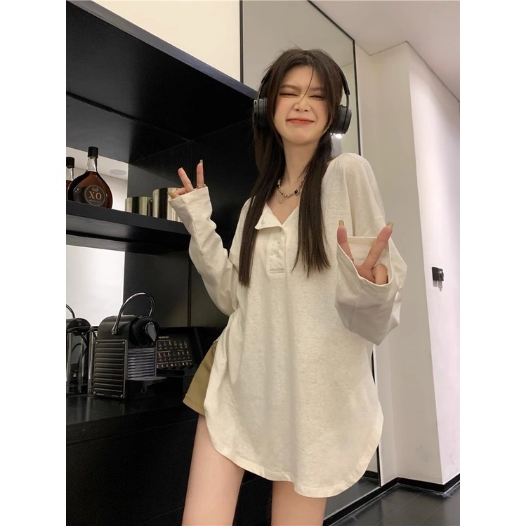 Áo Thun Mỏng Tay Dài Dáng Rộng Màu Trơn Thời Trang Mùa Thu Mới Dành Cho Bạn Nữ 10.30