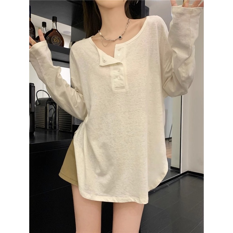 Áo Thun Mỏng Tay Dài Dáng Rộng Màu Trơn Thời Trang Mùa Thu Mới Dành Cho Bạn Nữ 10.30