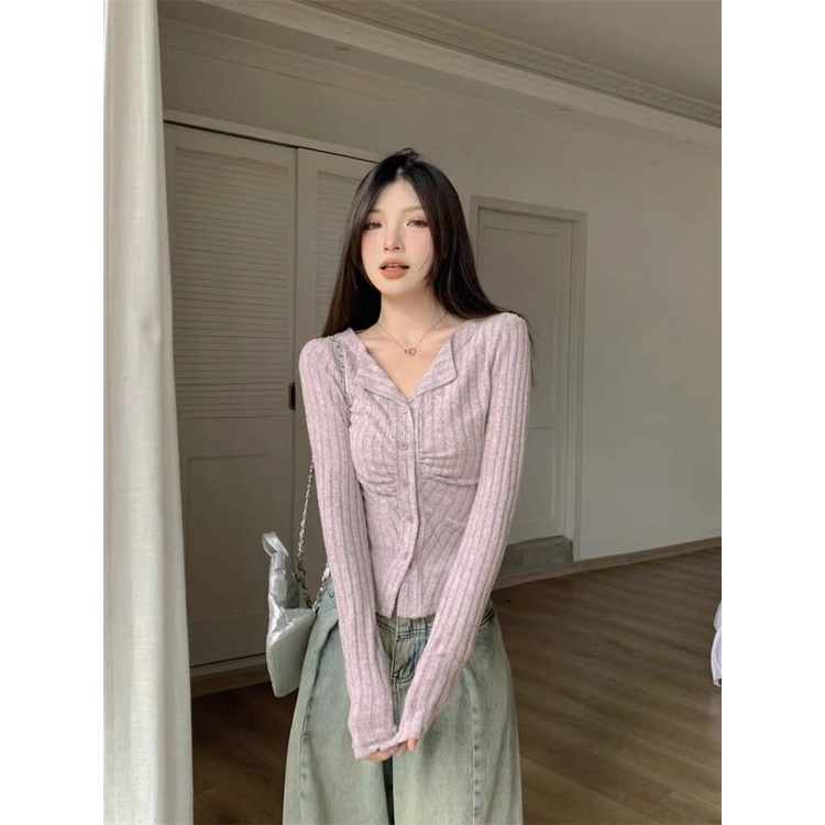 Áo sweater Tay Dài Dáng Ôm Phong Cách Hàn Quốc Thời Trang Mùa Thu Mới 2023 Cho Nữ 10.30有