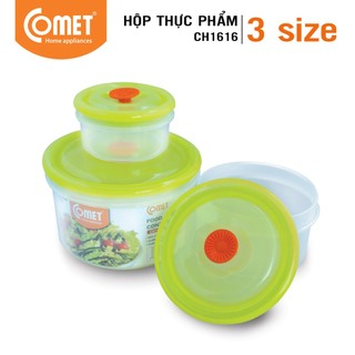 Bộ hộp nhựa đựng thực phẩm COMET 3 hộp tròn CH1616 Xanh dương, Xanh giá