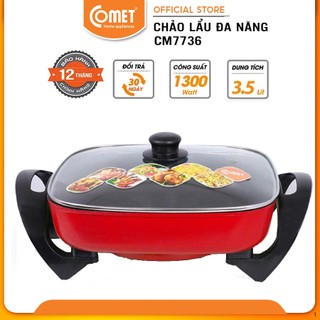 Chảo lẩu điện đa năng COMET CM7736  Dung tích 3.5L, Núm điều khiển 5 mức, Lòng nồi hợp kim tráng chống dính