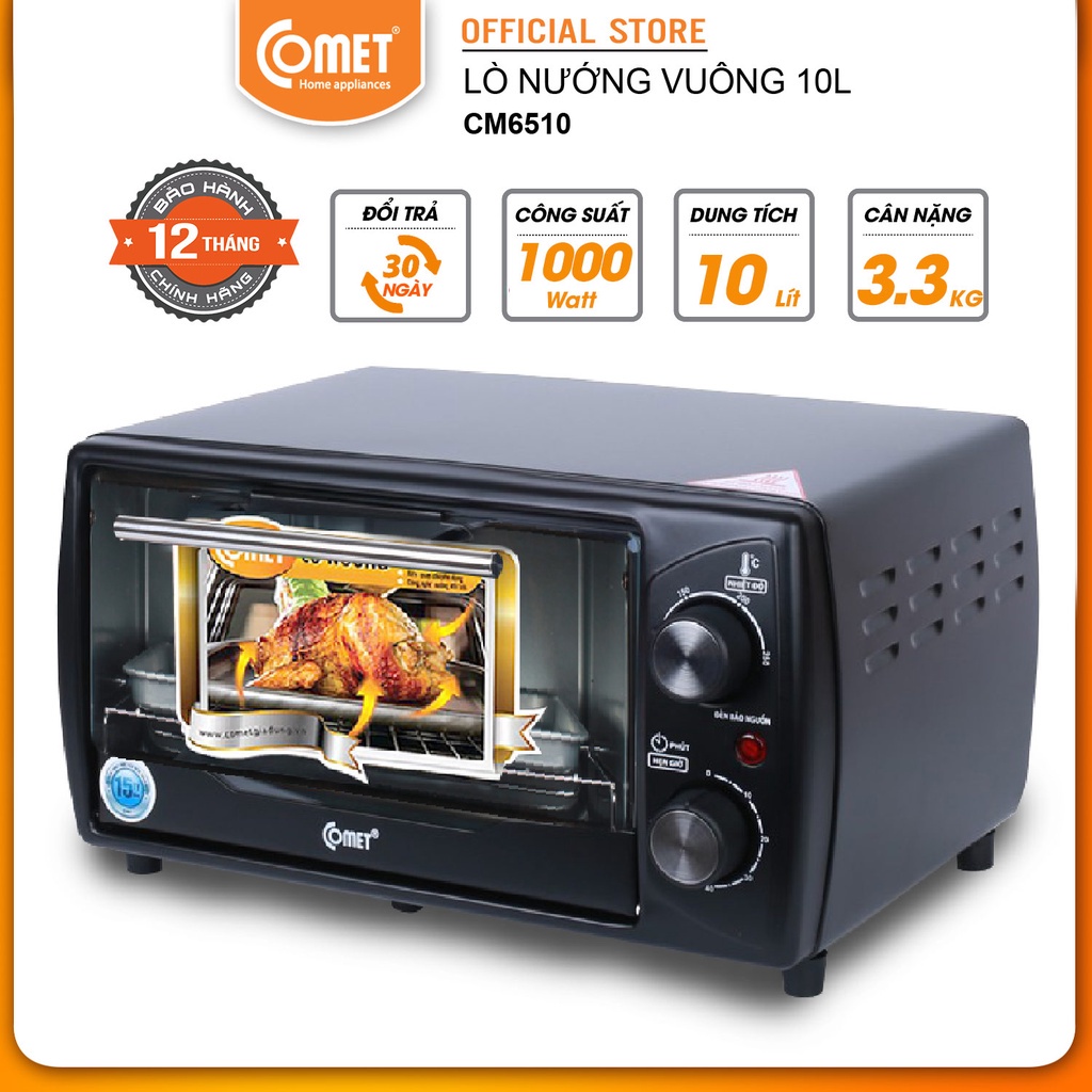 Lò nướng điện 10L COMET CM6510 Lưu thông không khí nóng hai chiều, Núm điều khiển kép, Nhiều chế độ nướng - Bảo Hành 12T