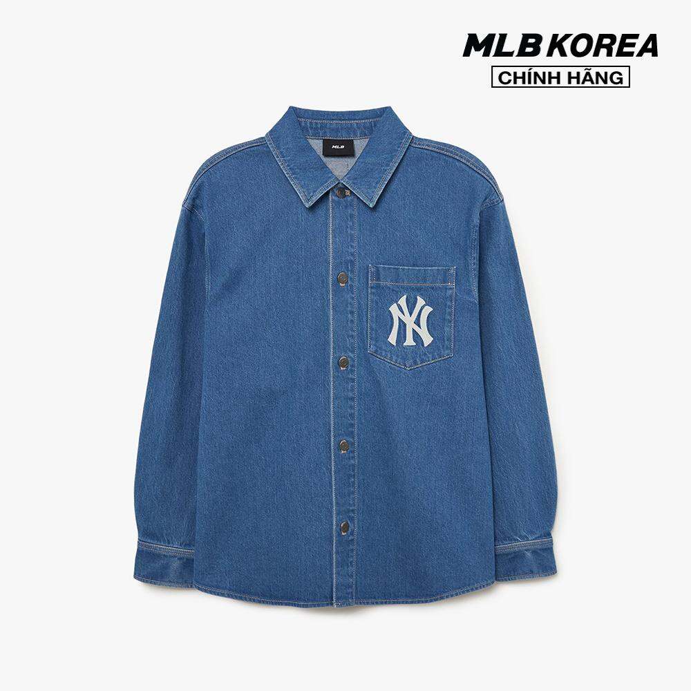 MLB - Áo sơ mi denim unisex cổ bẻ tay dài phom suông thời trang 3ADRR0134-50INS