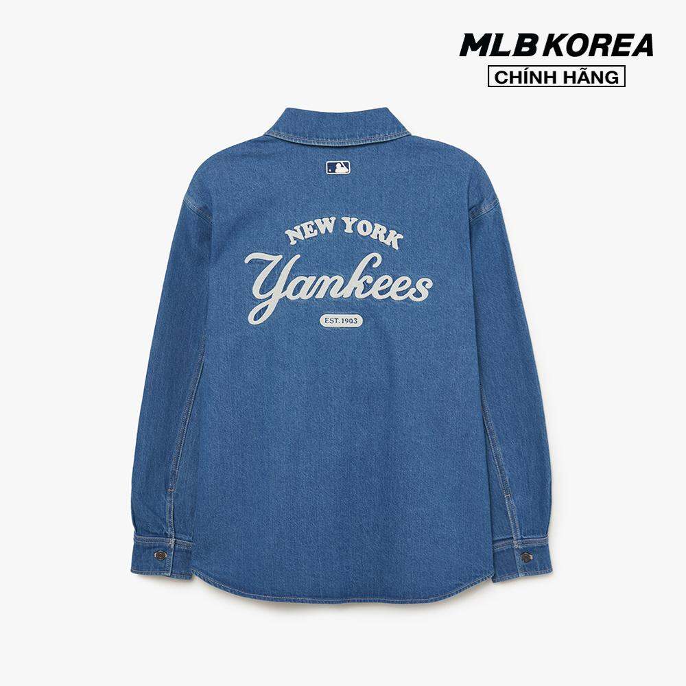 MLB - Áo sơ mi denim unisex cổ bẻ tay dài phom suông thời trang 3ADRR0134-50INS