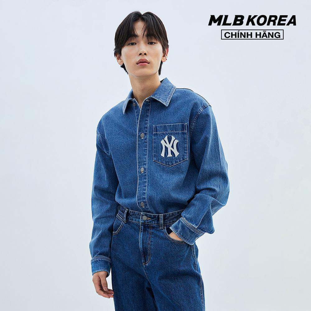 MLB - Áo sơ mi denim unisex cổ bẻ tay dài phom suông thời trang 3ADRR0134-50INS
