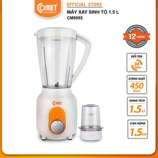 Máy xay sinh tố cối nhựa kháng vỡ 450W COMET CM9955 có 2 cối, 2 lưỡi dao bằng inox 304, 2 tốc độ và 1 chức năng nhồi