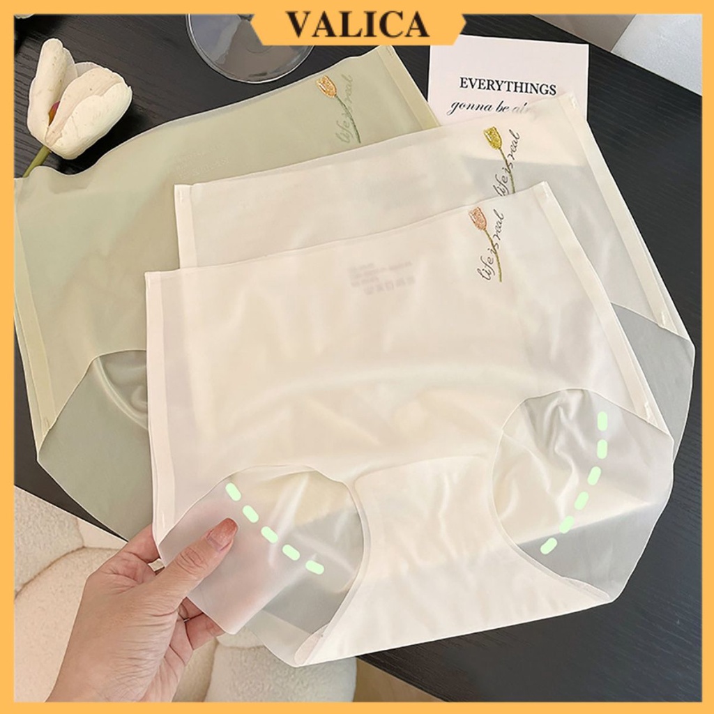 Quần lót nữ su tàng hình cạp cao - Quần lót lụa cao cấp hoa tulip đáy dán kháng khuẩn VALICA L656