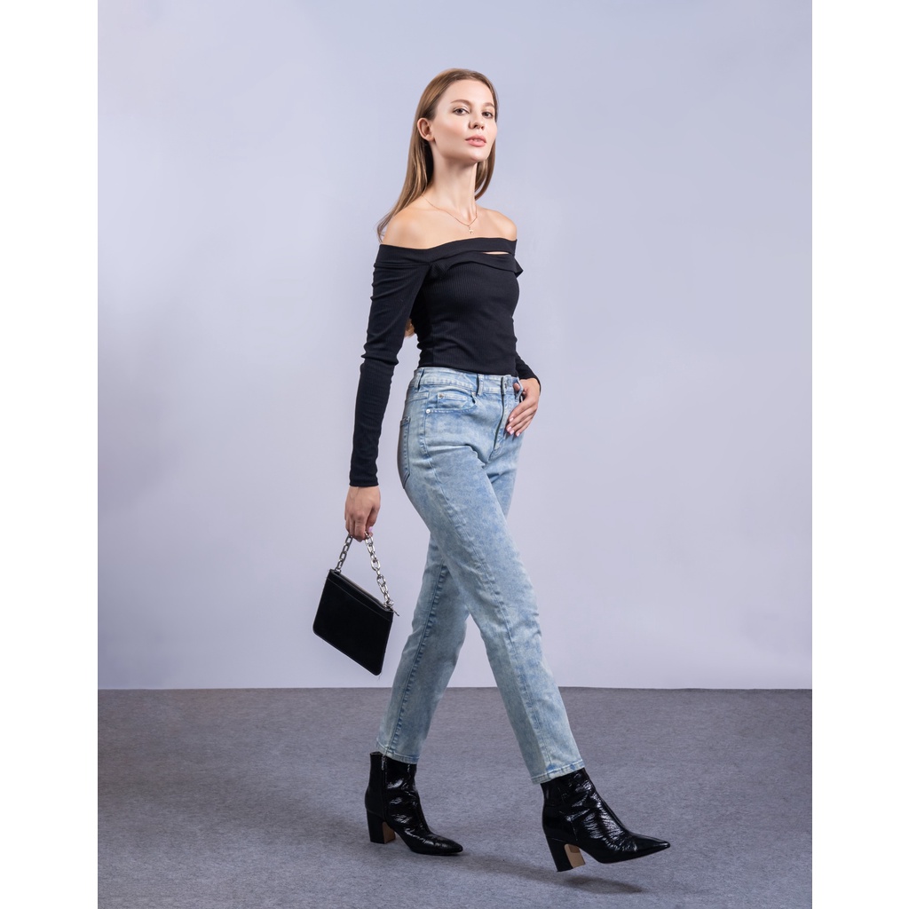 Quần Jeans Nữ Dáng Straight Nhuộm Màu Xanh Mint. Mint Green Dyed Straight Women's Jeans - 222WN1083F1330