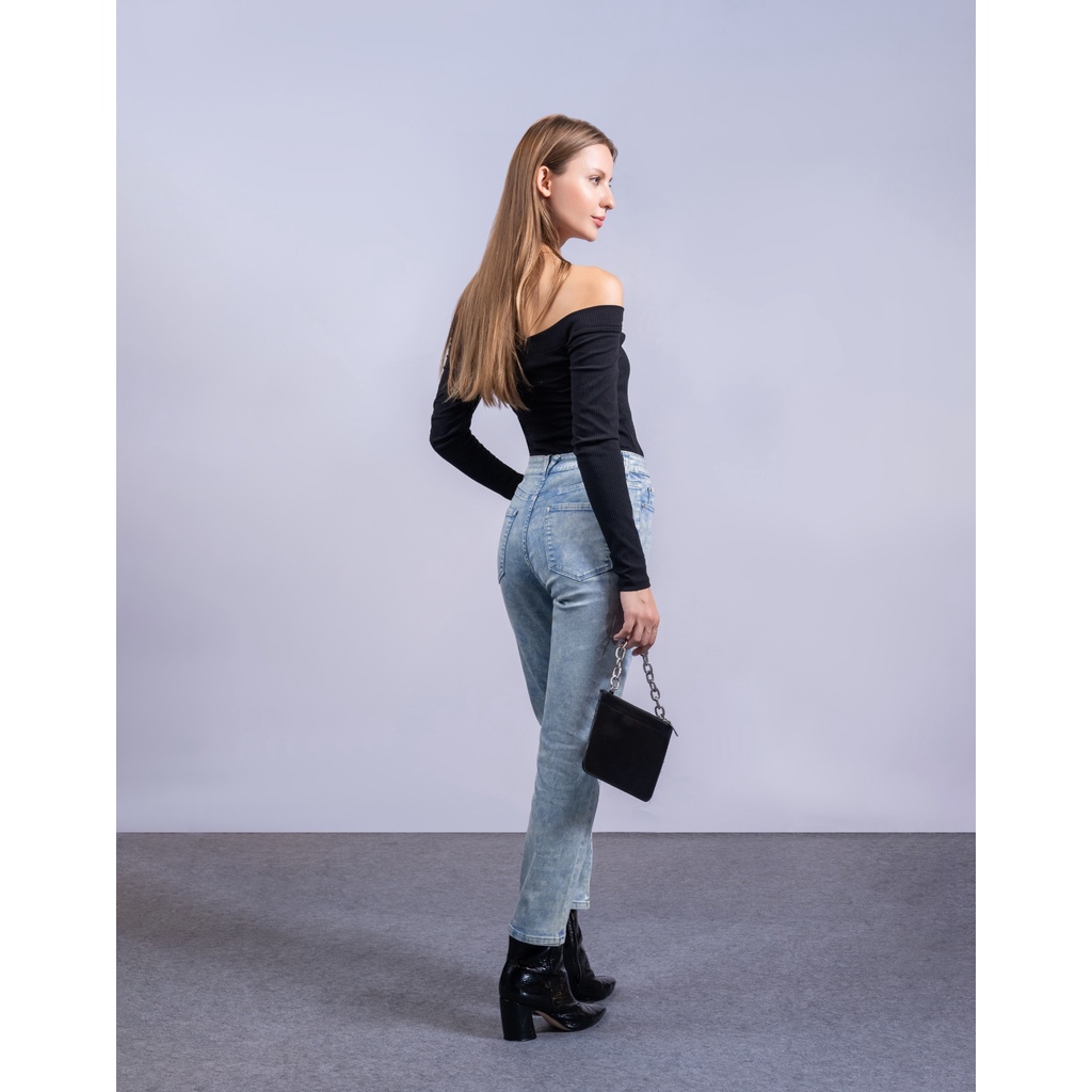 Quần Jeans Nữ Dáng Straight Nhuộm Màu Xanh Mint. Mint Green Dyed Straight Women's Jeans - 222WN1083F1330