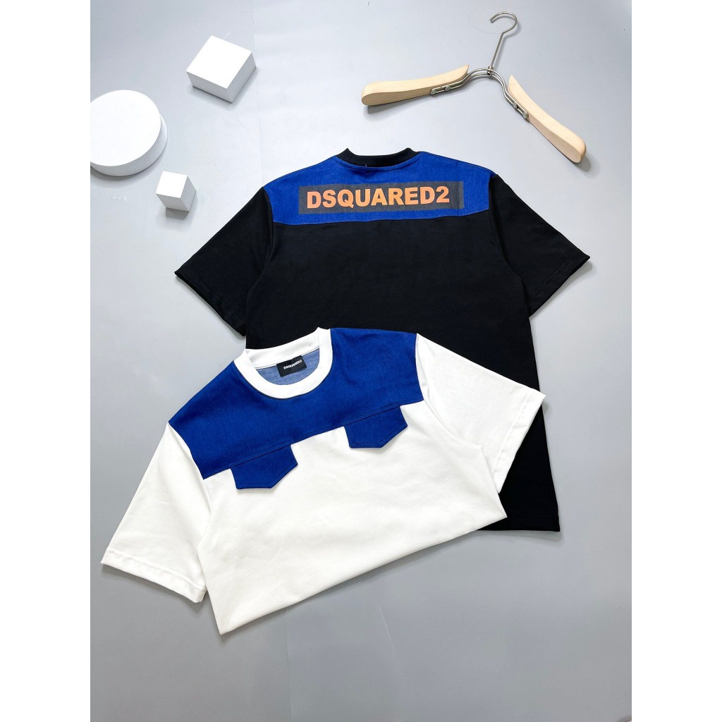 Áo Thun Nam DSQ cộc tay Phối Vải bò In Chữ Sau Lưng hàng siêu cấp - Áo Phông unisex DSQ2 Boy Phố Cực Đẹp, Thời Trang Nam