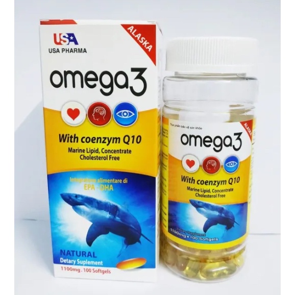 CHÍNH HÃNG - Viên uống dầu cá ALASKA omega 3 With coenzym Q10 (USA Pharma) hộp 1 lọ 100 viên