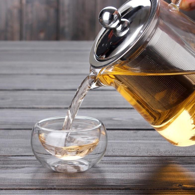 Ấm trà thủy tinh DELI có lõi lọc dáng thẳng