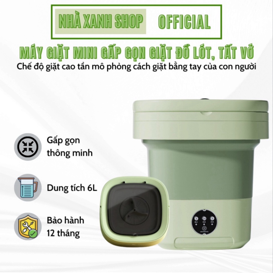 Máy giặt mini gấp gọn, máy giặt đồ lót, tất vớ, giặt đồ cho bé dung tích 6L tự vắt khô khử khuẩn bằng công nghệ mới