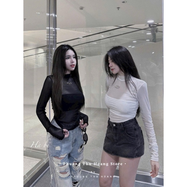 [Dani Clothing] Áo dài tay phối lưới logo chữ D hottrend - C2K quần áo nữ hottrend [DANI CLOTHING]