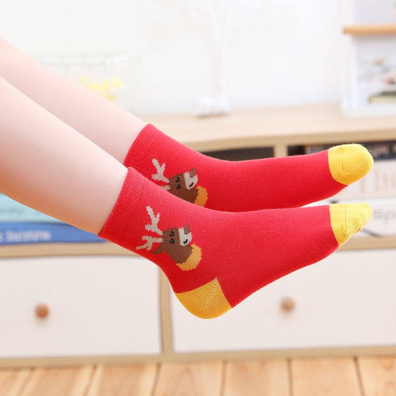 V th - Vớ cotton Dày Cổ Vừa Màu Đỏ Giáng Sinh Thời trang Thu Đông Dành Cho Bé Trai Bé Gái