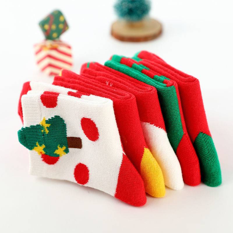 V th - Vớ cotton Dày Cổ Vừa Màu Đỏ Giáng Sinh Thời trang Thu Đông Dành Cho Bé Trai Bé Gái