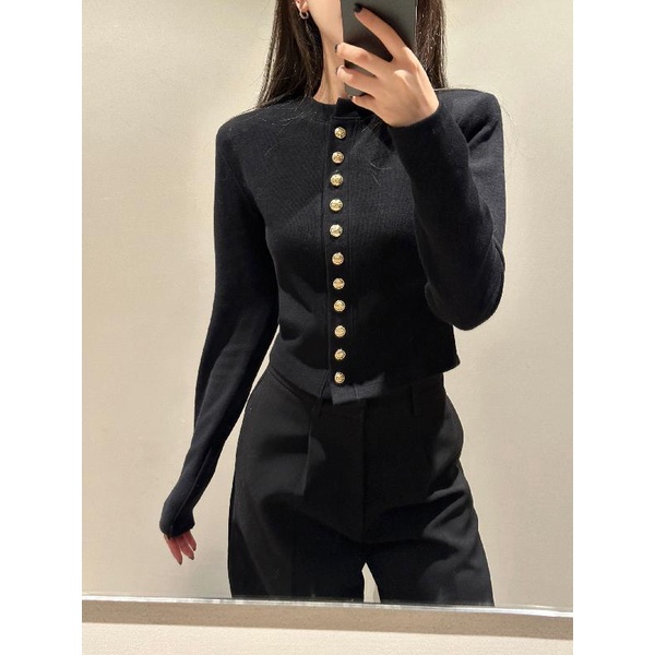 Áo Khoác cardigan Dệt Kim Dáng Ôm Cài Nút Kim Loại Cao Cấp