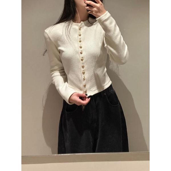 Áo Khoác cardigan Dệt Kim Dáng Ôm Cài Nút Kim Loại Cao Cấp