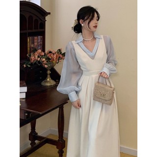 Mới Bộ Áo Sơ Mi Tay Phồng Kèm Đầm Hai Dây Thời Trang Mùa Thu 2023 Cho Nữ