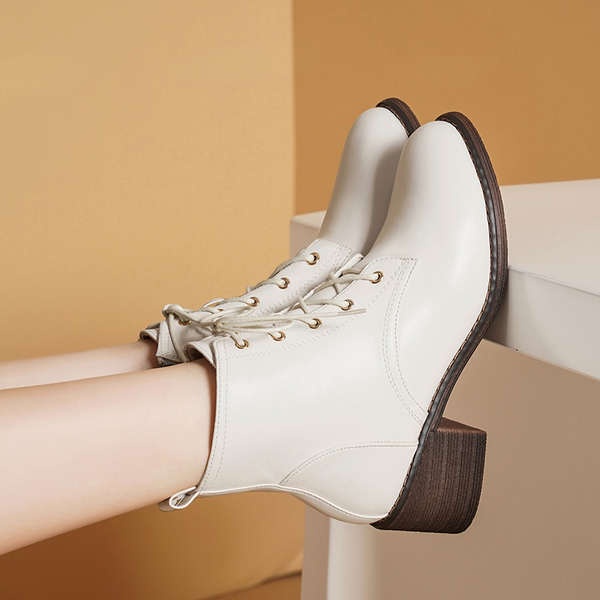 Giày Bốt martin Da Thật Cổ Thấp Đế Dày Có Khóa Kéo Bên Hông Thời Trang Mùa Đông 2023 Cho Bạn Gái