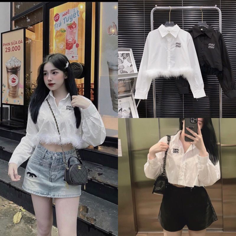 Áo sơ mi miumiu dáng crt mic lông sang trọng