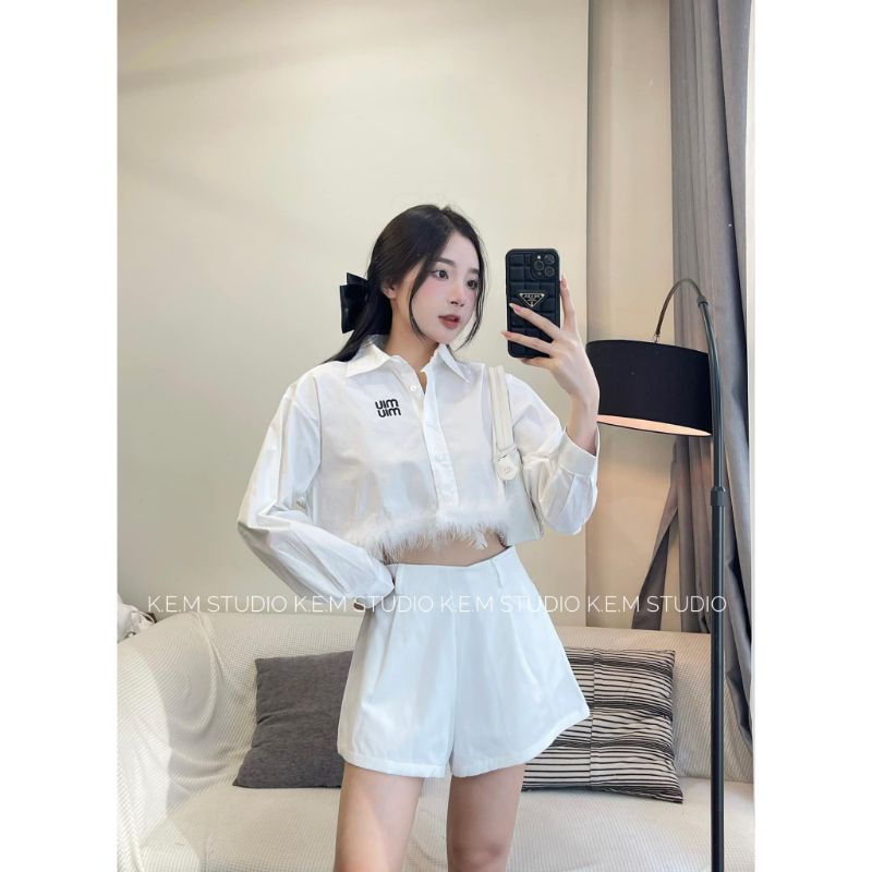 Áo sơ mi miumiu dáng crt mic lông sang trọng