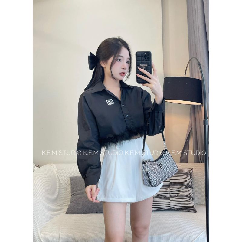 Áo sơ mi miumiu dáng crt mic lông sang trọng