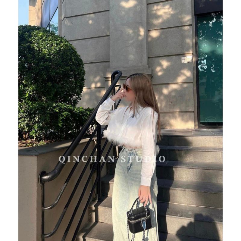 Áo sơ mi miumiu dáng crt mic lông sang trọng