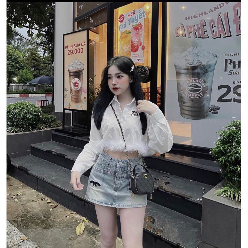 Áo sơ mi miumiu dáng crt mic lông sang trọng