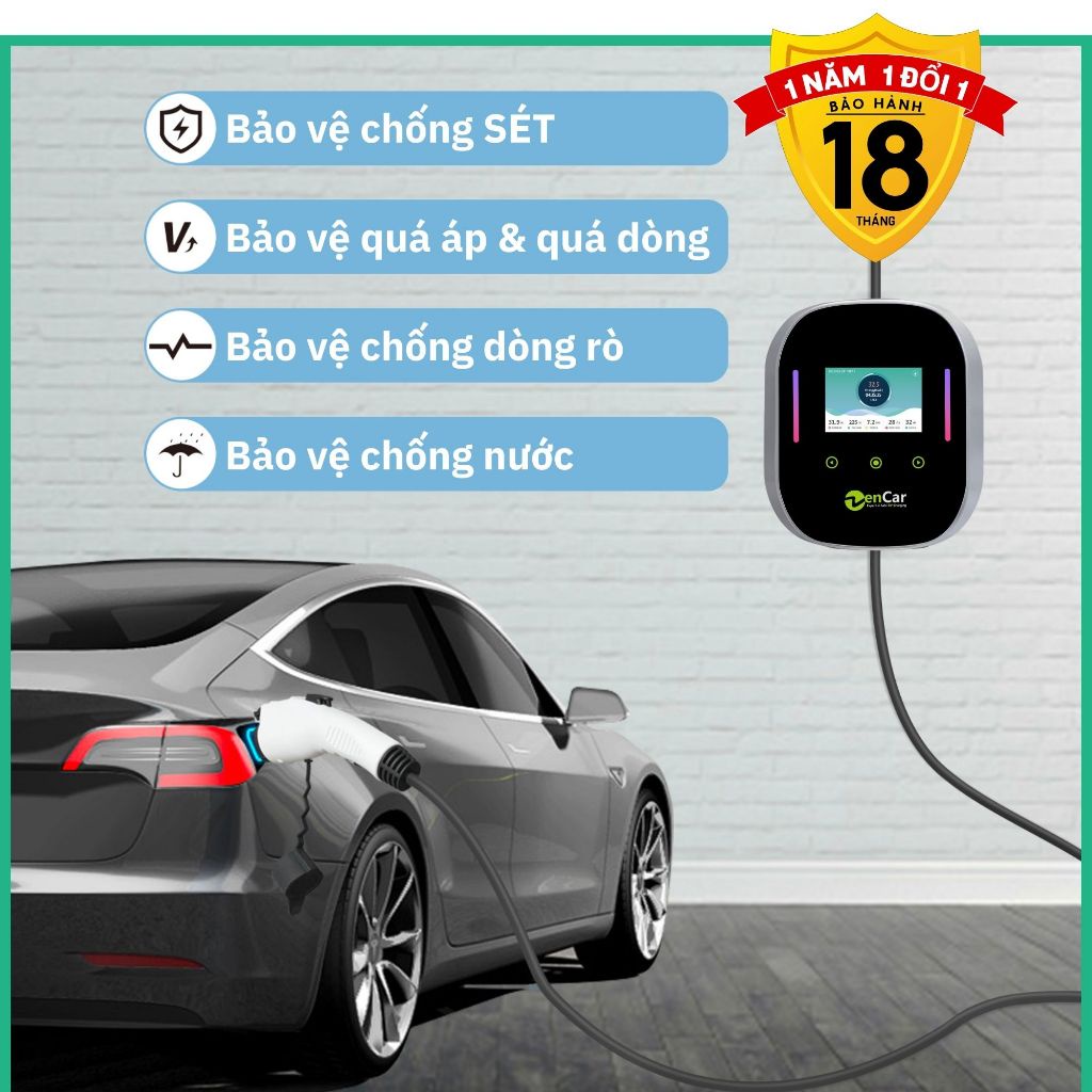 ZENCAR - Sạc 11-22KW cho xe điện Vinfast Volvo Kia Huyndai chuẩn TYPE 2 - Bộ Sạc Treo Tường Tại Nhà - SMEV - Chính Hãng