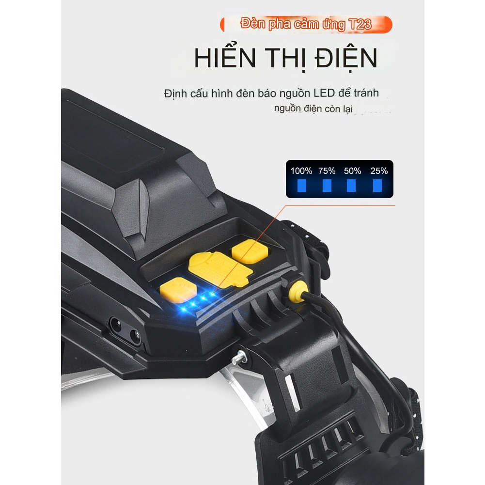 Đèn Pin Đội Đầu Siêu Sáng Pin Trâu Sử Dụng Trên 8 Tiếng Chiếu Xa 500-800m Công Xuất Lớn Ánh Sáng Trắng Cảm Biến Bằng Tay