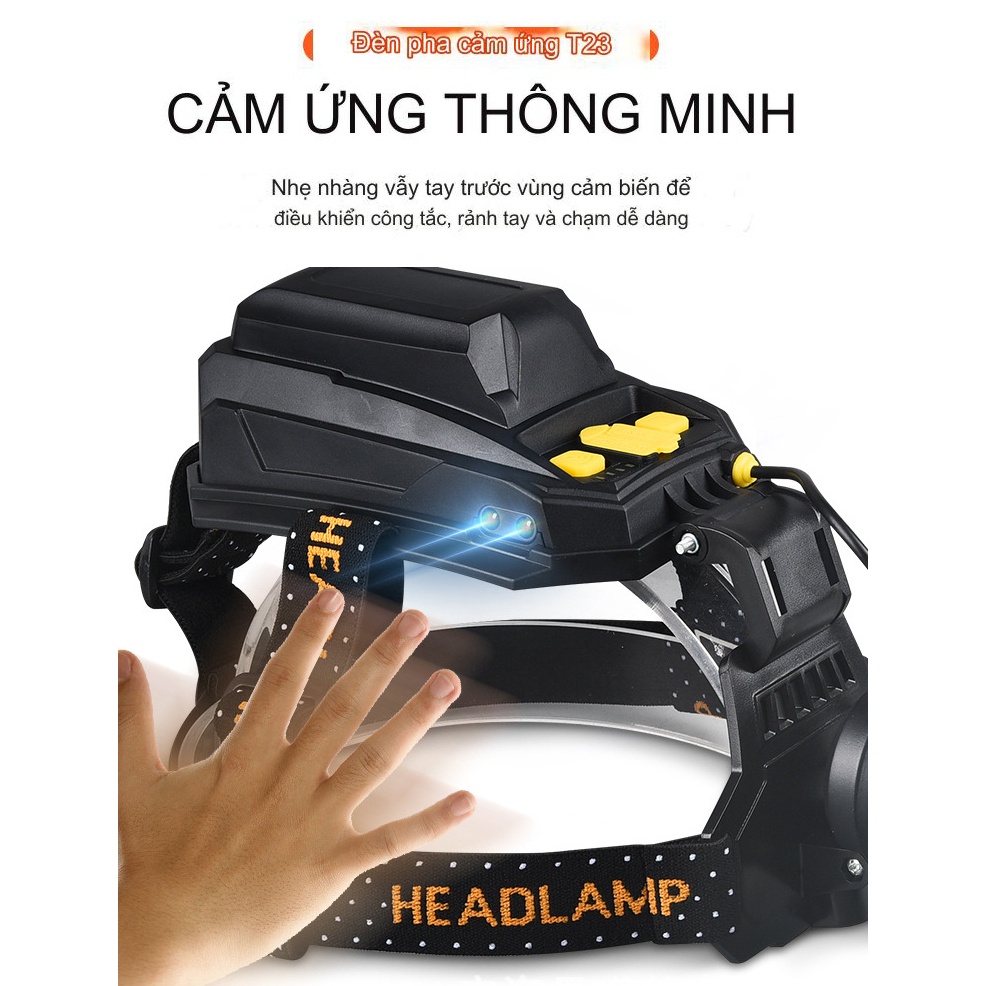 Đèn Pin Đội Đầu Siêu Sáng Pin Trâu Sử Dụng Trên 8 Tiếng Chiếu Xa 500-800m Công Xuất Lớn Ánh Sáng Trắng Cảm Biến Bằng Tay