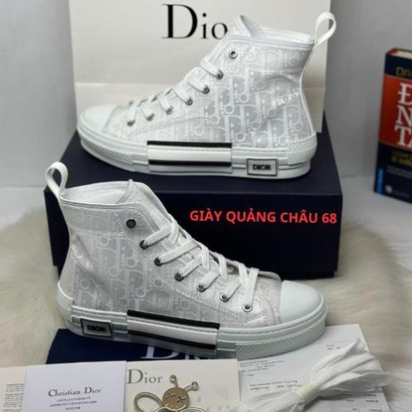 Giày Thể Thao Dior B23 High 'Dior Oblique'. Giày Thể Thao Dior Họa Tiết Monogram Trắng Cổ Cao
