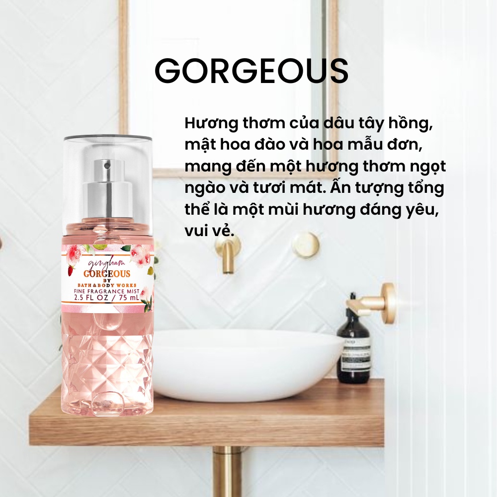 𝐁𝐀𝐓𝐇 & 𝐁𝐎𝐃𝐘 𝐖𝐎𝐑𝐊 - Xịt thơm toàn thân GINGHAM, GINGHAM GORGEOUS, GINGHAM VIBRANT, GINGHAM FRESH 75ML