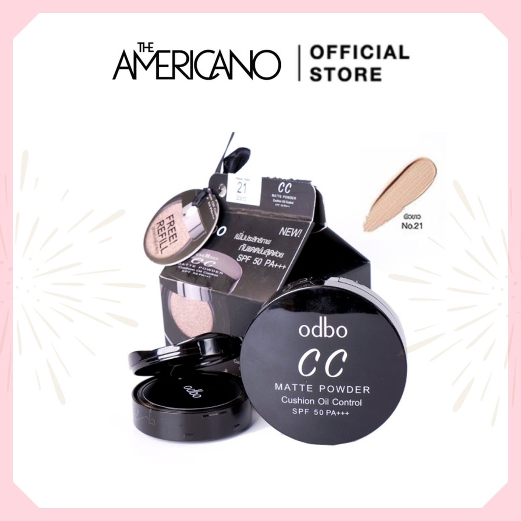 Phấn nước kiềm dầu CC Odbo Cushion Matte Powder Oil Control Thái Lan 14g - Kèm lõi 21.Tone trắng sáng