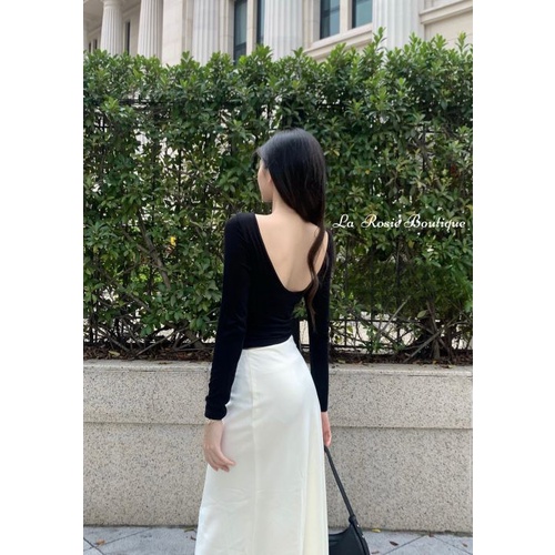 Áo thun ôm tay dài hở lưng La Rosie Boutique thun co giãn mềm mịn tôn dáng