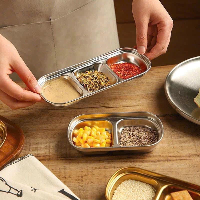 KHAY INOX GIA VỊ LOẠI 1 NGĂN, 2 NGĂN, 3 NGĂN