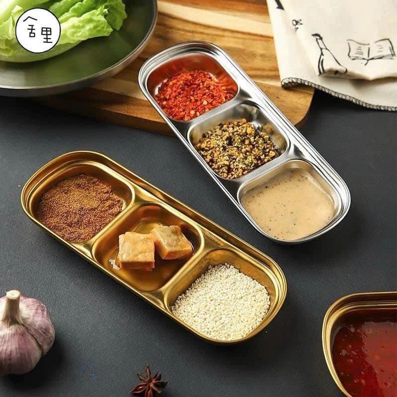 KHAY INOX GIA VỊ LOẠI 1 NGĂN, 2 NGĂN, 3 NGĂN