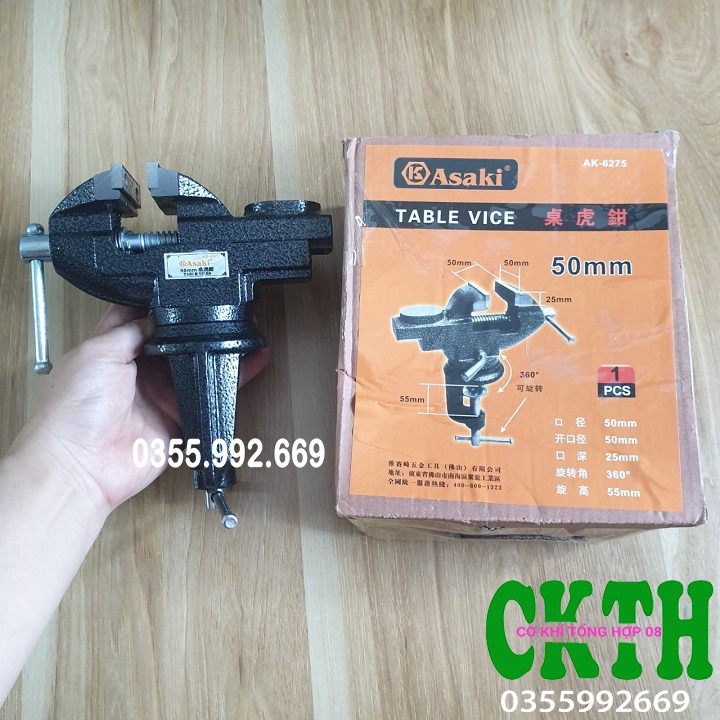 Ê tô kẹp bàn mini. Ê tô kẹp bàn độ mở 50mm có mâm xoay 360° chính hãng ASAKI AK-6275