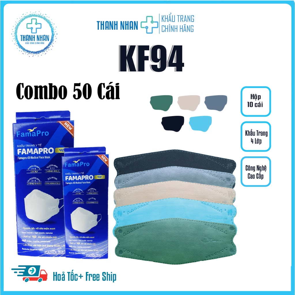 Khẩu trang 4d-kf94 famapro nam anh, chuẩn y tế, chống tia uv có giấy kháng khuẩn phân loại cho trẻ em.[co
