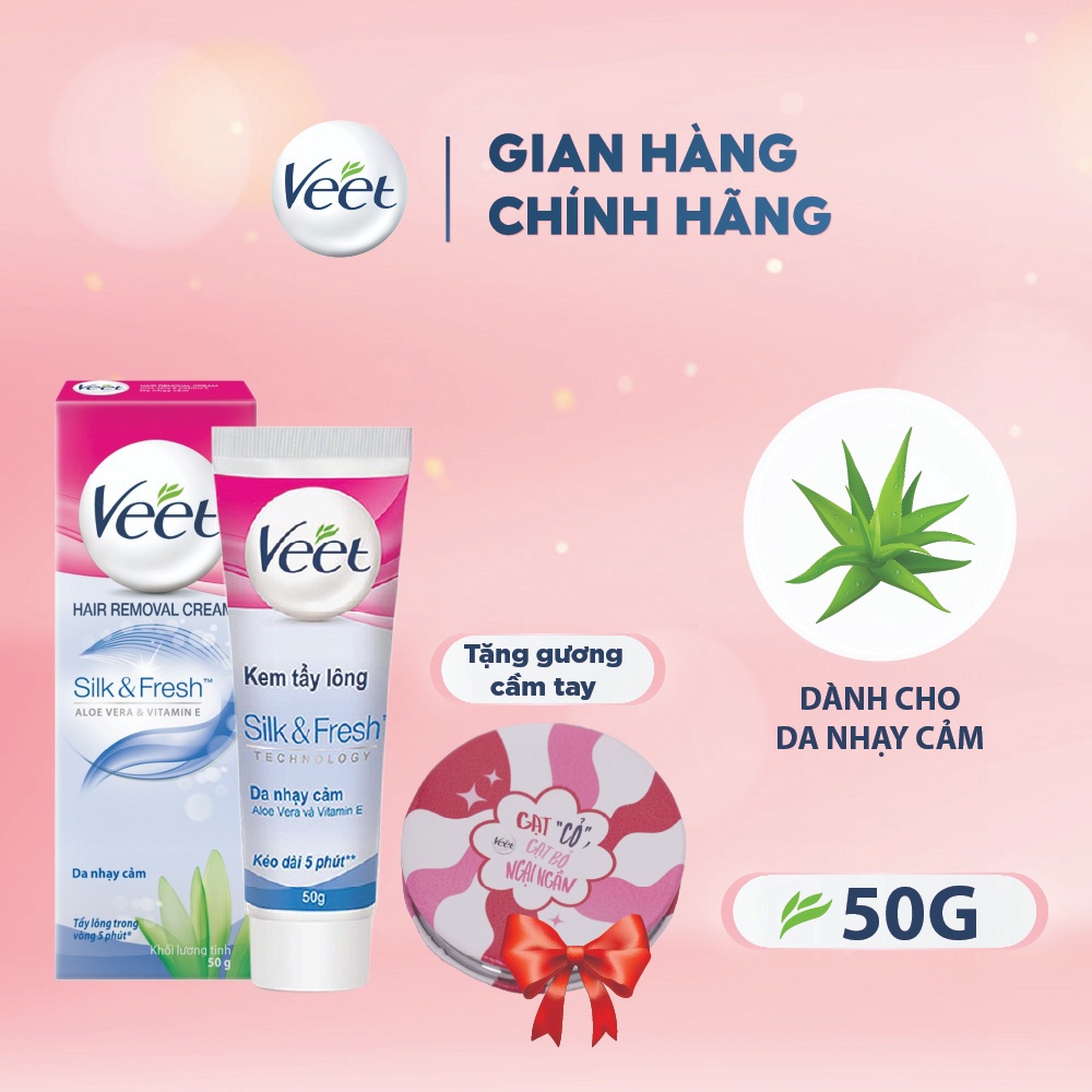 [Mua 1 tặng 1] Kem tẩy lông Veet cho da nhạy cảm 50g + tặng kèm 1 gương mini cầm tay độc quyền