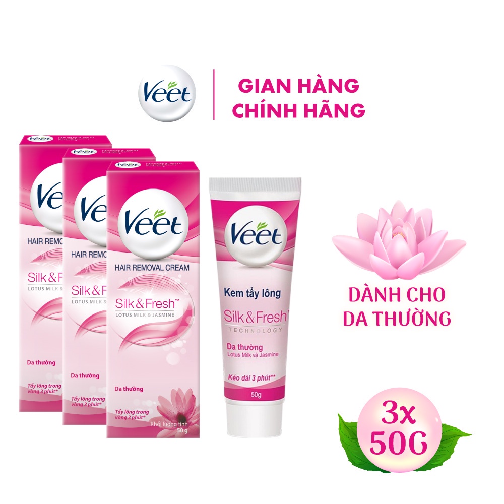 Bộ 3 chai Kem tẩy lông Veet cho da thường 50g/tuýp